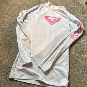 Roxy White Rash Guard with Pink Accents